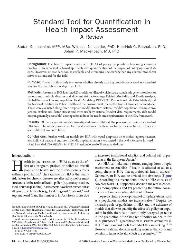 Lhachimi Et Al. - 2010 - Standard Tool for Quantification in Health ...
