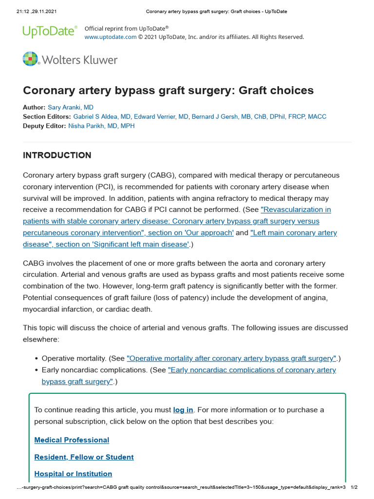 CABG Surgery: Graft Selection Guide | PDF | Coronary Artery Bypass ...