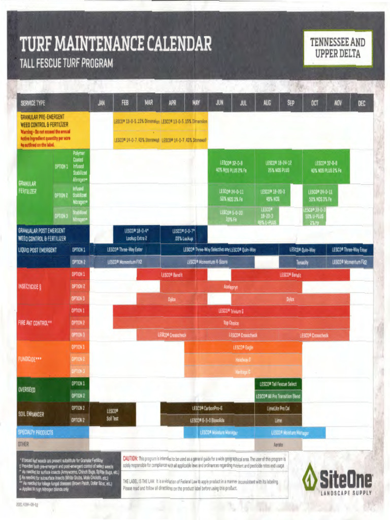 SiteOne Turf Maintenance Calendar | PDF