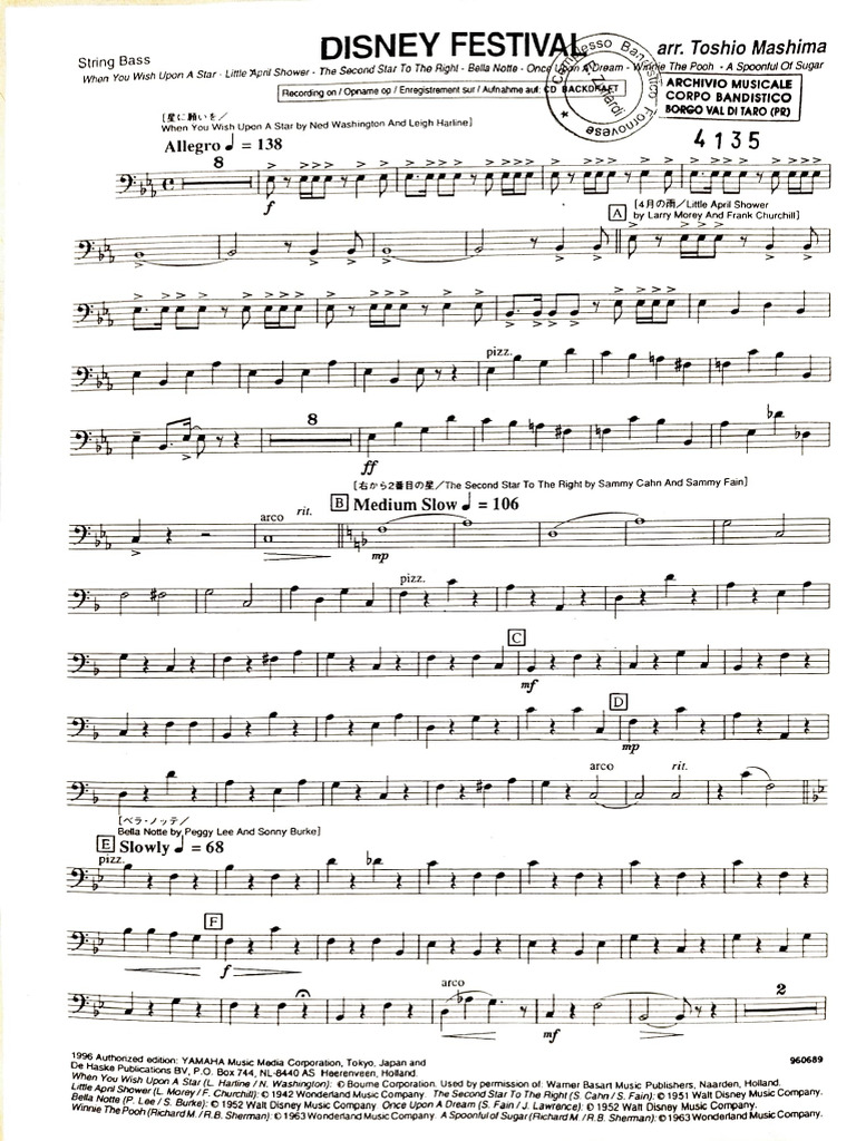 アート・デザイン・音楽 Dive into Disney Band Score Disney String Bass Sheet Music Collection | PDF | The Walt Disney