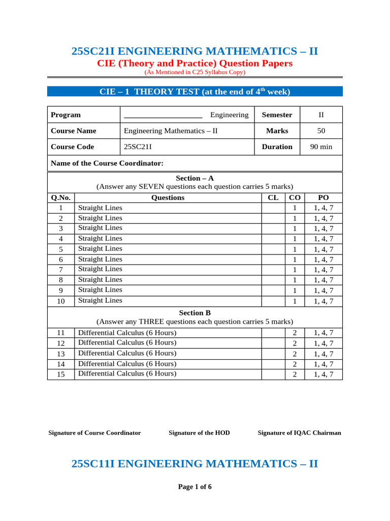 Engineering Mathematics II CIE Question Papers | PDF | Derivative ...