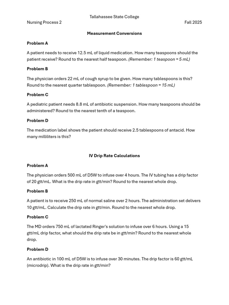 NP2 Drug Math-Additional Practice Problems | PDF | Intravenous Therapy ...