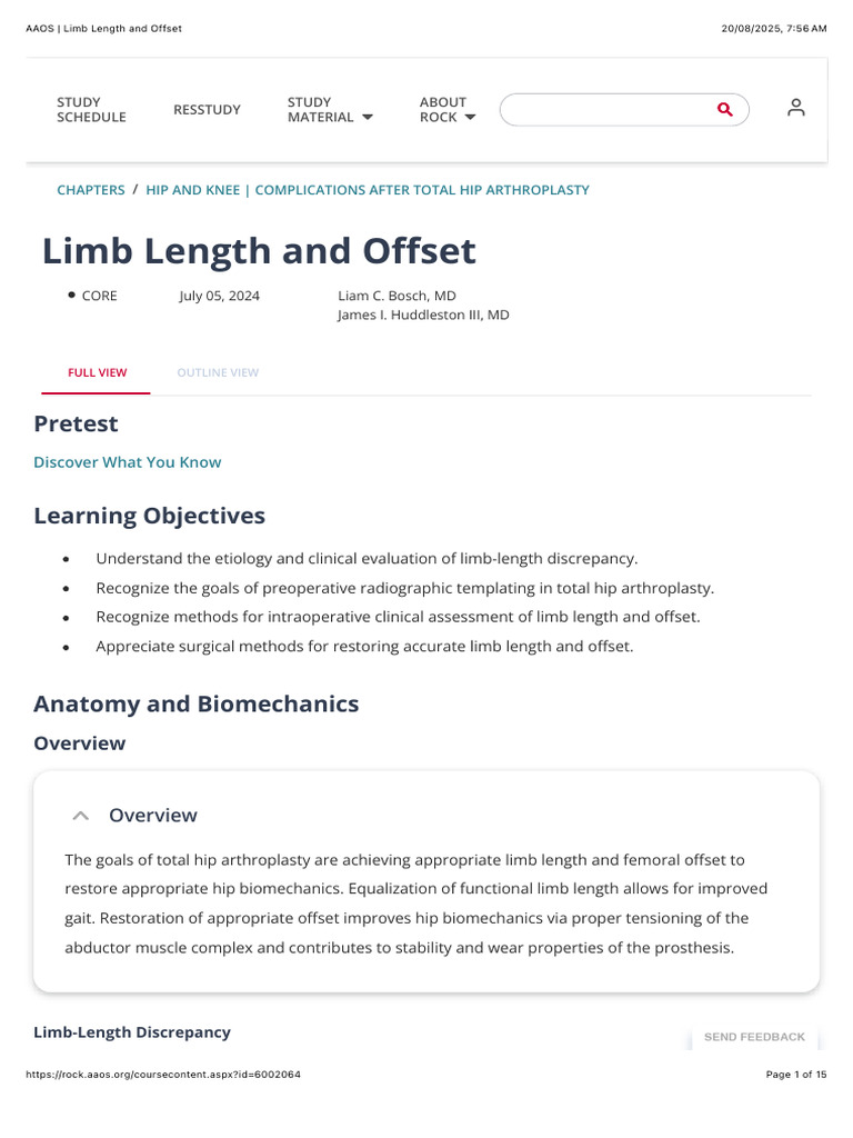1. AAOS | Limb Length and Offset | PDF | Pelvis | Hip