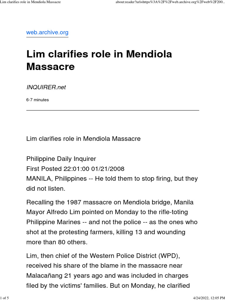 Mendiola Events Alfredo Lim Inquirer 2008 | PDF | Conflicts