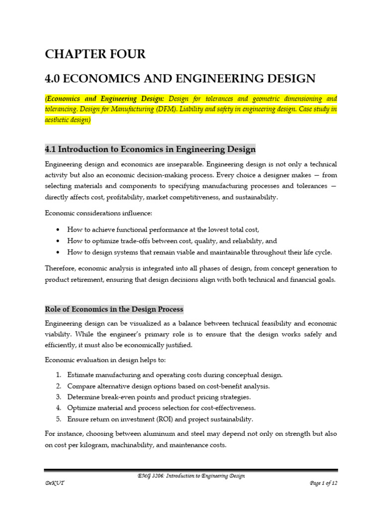 Economics in Engineering Design Principles | PDF | Engineering ...