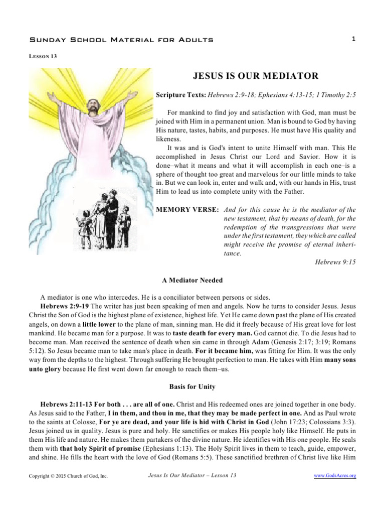 Jesus as Our Mediator: Lesson 13 | PDF | Jesus | Epistle To The Hebrews