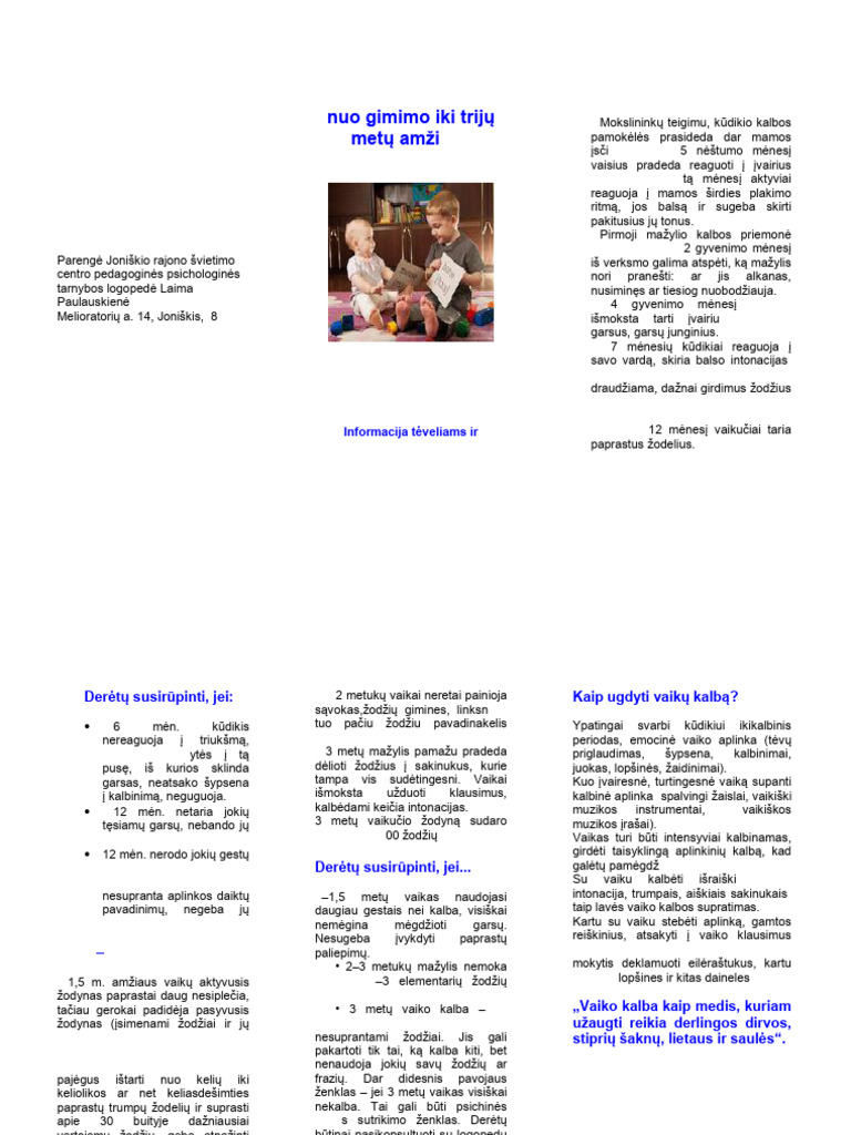 Vaiko kalbos raida nuo gimimo iki trijų metų amžiaus | PDF