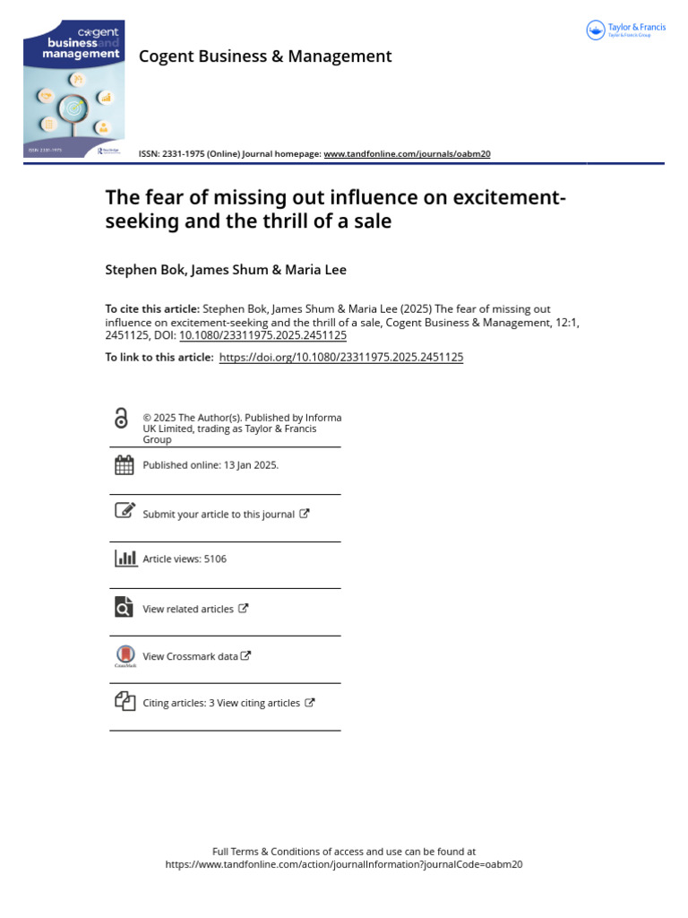 The Fear of Missing Out Influence on Excitement-seeking and the Thrill ...