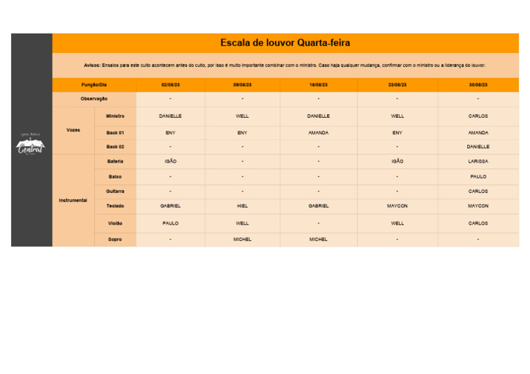 Escala de Louvor Quarta-feira 2023 | PDF | Instrumentos musicais ...