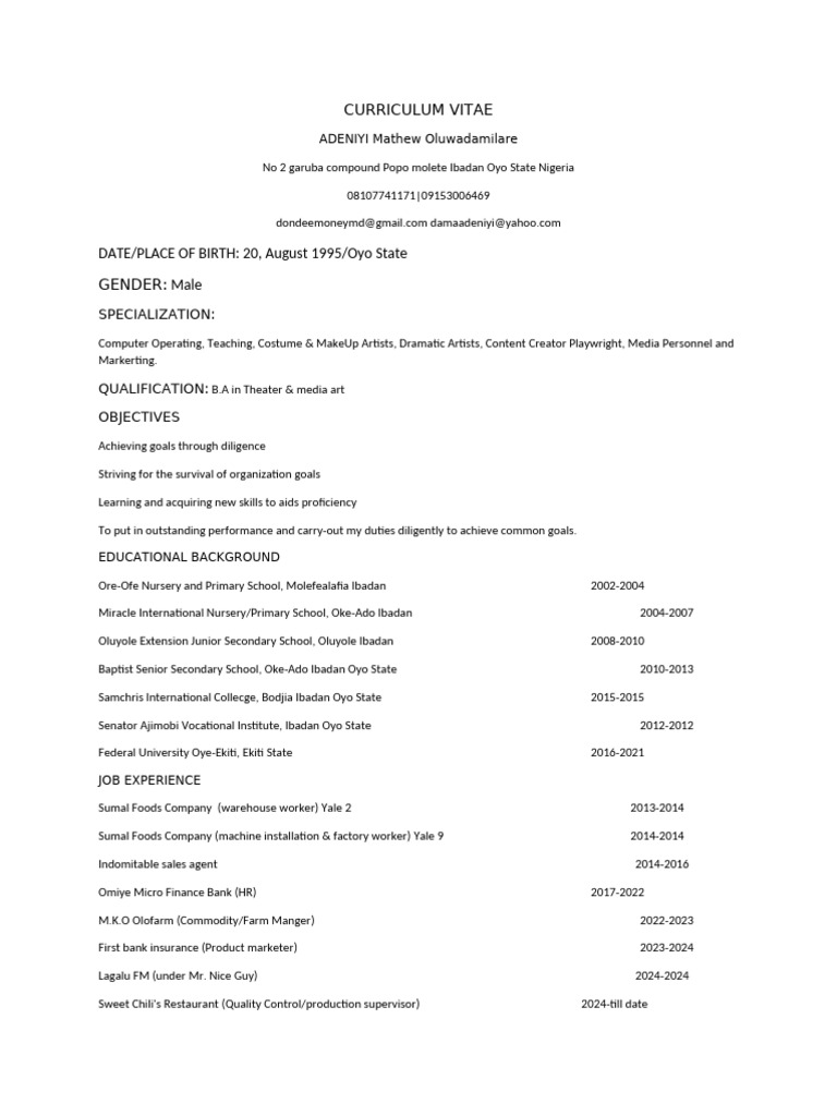 for Adeniyi mathew dare Curriculum Vitae | PDF