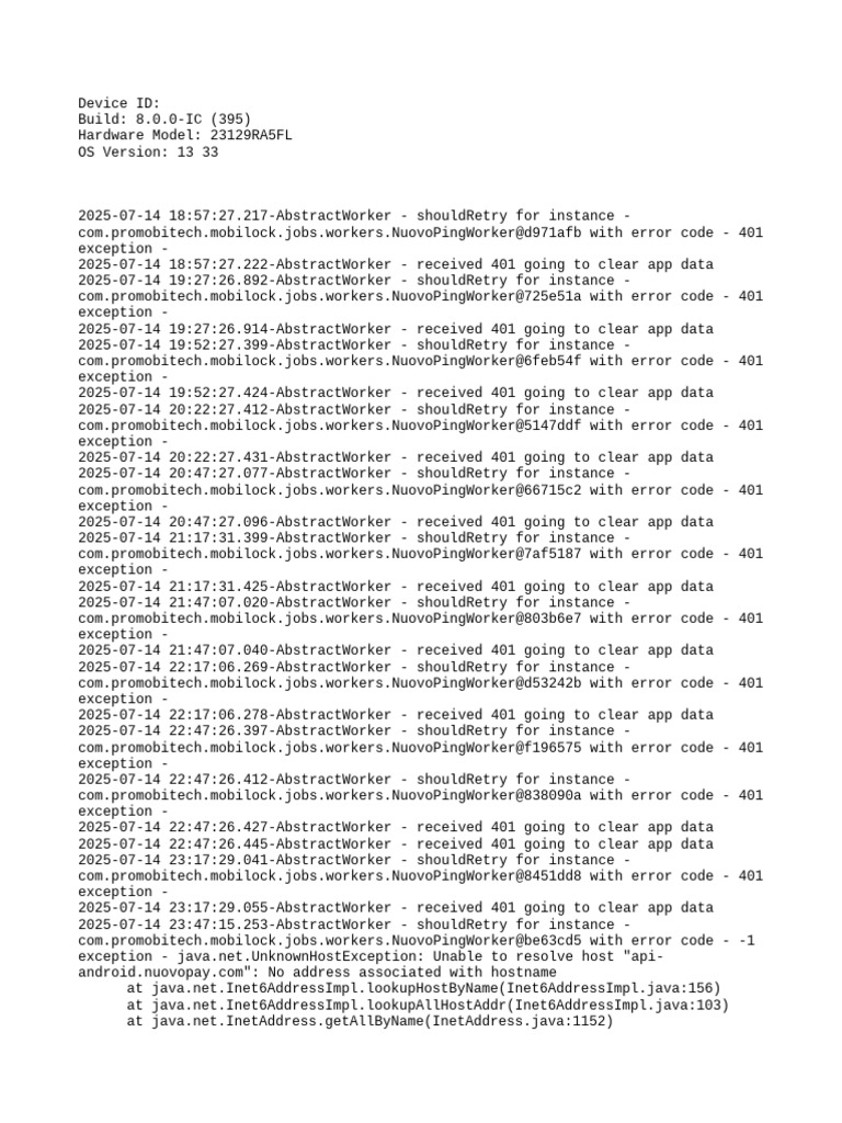 NuovoPingWorker Error Logs Analysis | PDF | Java (Programming Language ...