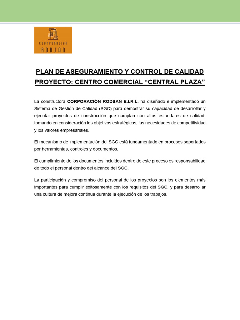 Plan de Aseguramiento y Control de Calidad | PDF