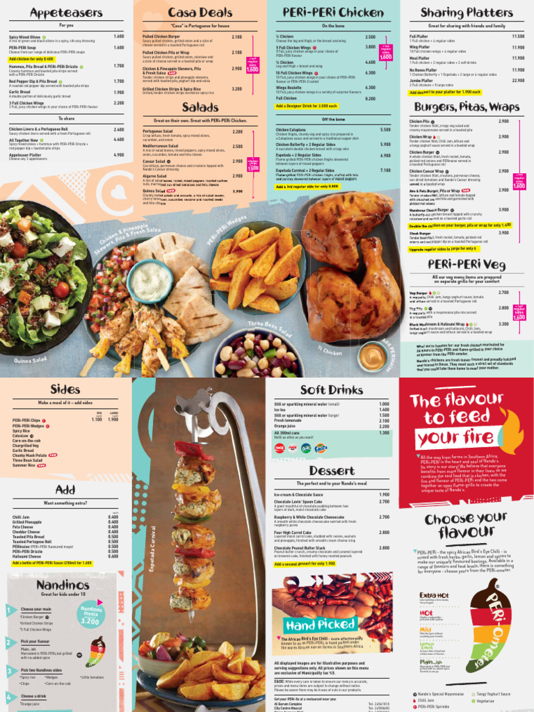 Nando's Menu: PERi-PERi Chicken & More | PDF | Hamburgers | Salad