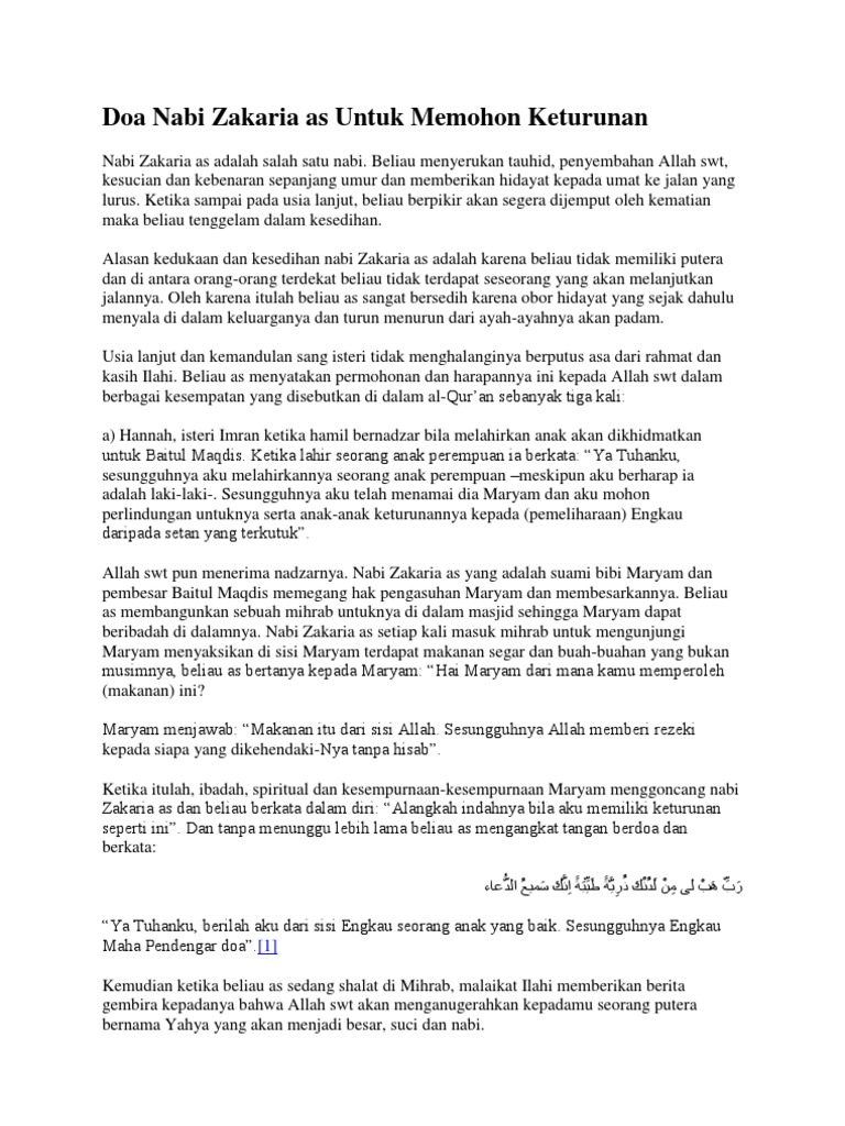 Doa Nabi Zakaria As Untuk Memohon Keturunan