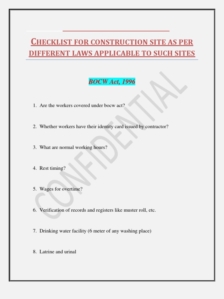 BOCW Act Checklist Final Overtime Working Time