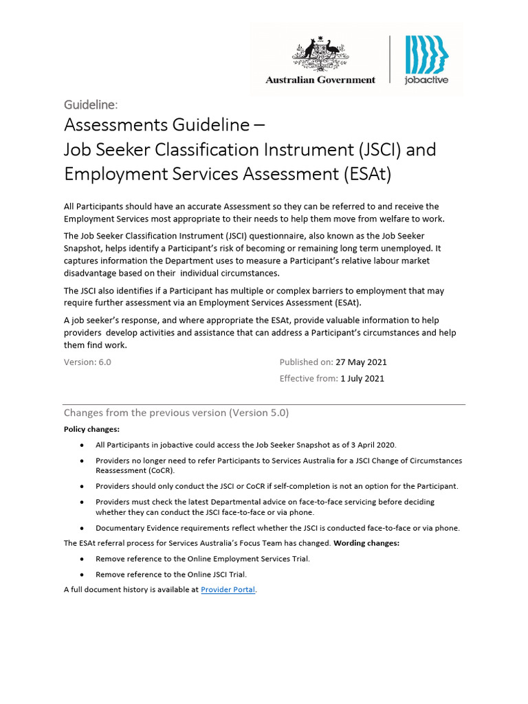 JSCI and ESAt Assessments Guidelines | PDF | Employment