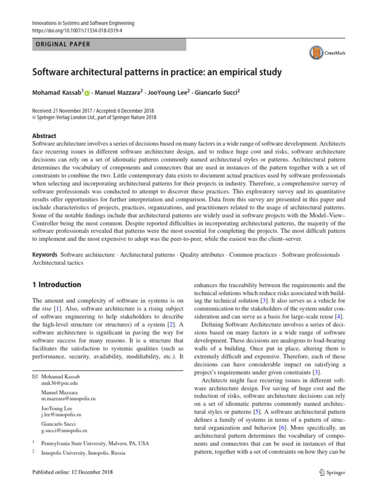 Software Architectural Patterns Survey | PDF | Software Architecture ...