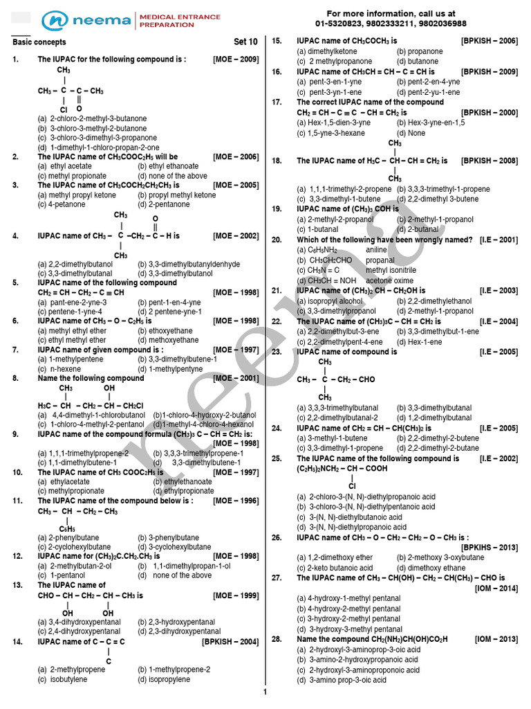 Basic Concepts Set 10 | PDF | Functional Group | Chemical Compounds