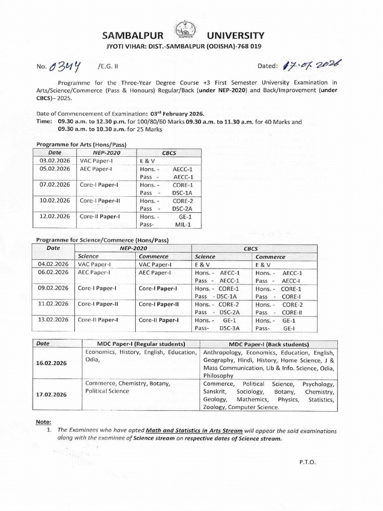 Prog For +3 First Semester Examination December-2025 | PDF