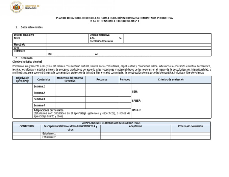 Plan Curricular para Educación Secundaria | PDF | Plan de estudios ...