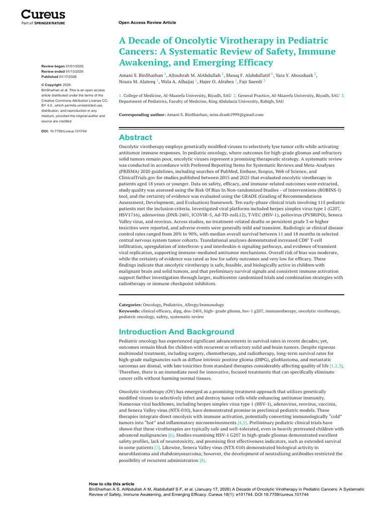 Oncolytic Virotherapy in Pediatric Cancer | PDF | Systematic Review ...