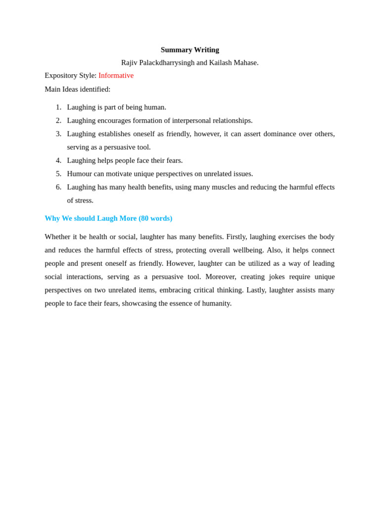 Benefits of Laughter Explained | PDF