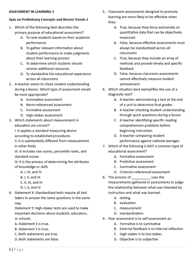 Educational Assessment Quiz Insights | PDF | Educational Assessment ...