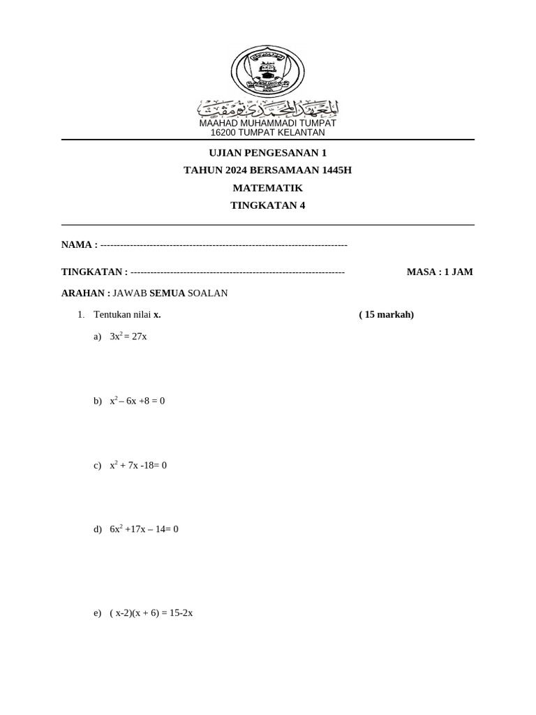 Soalan Math f4 | PDF