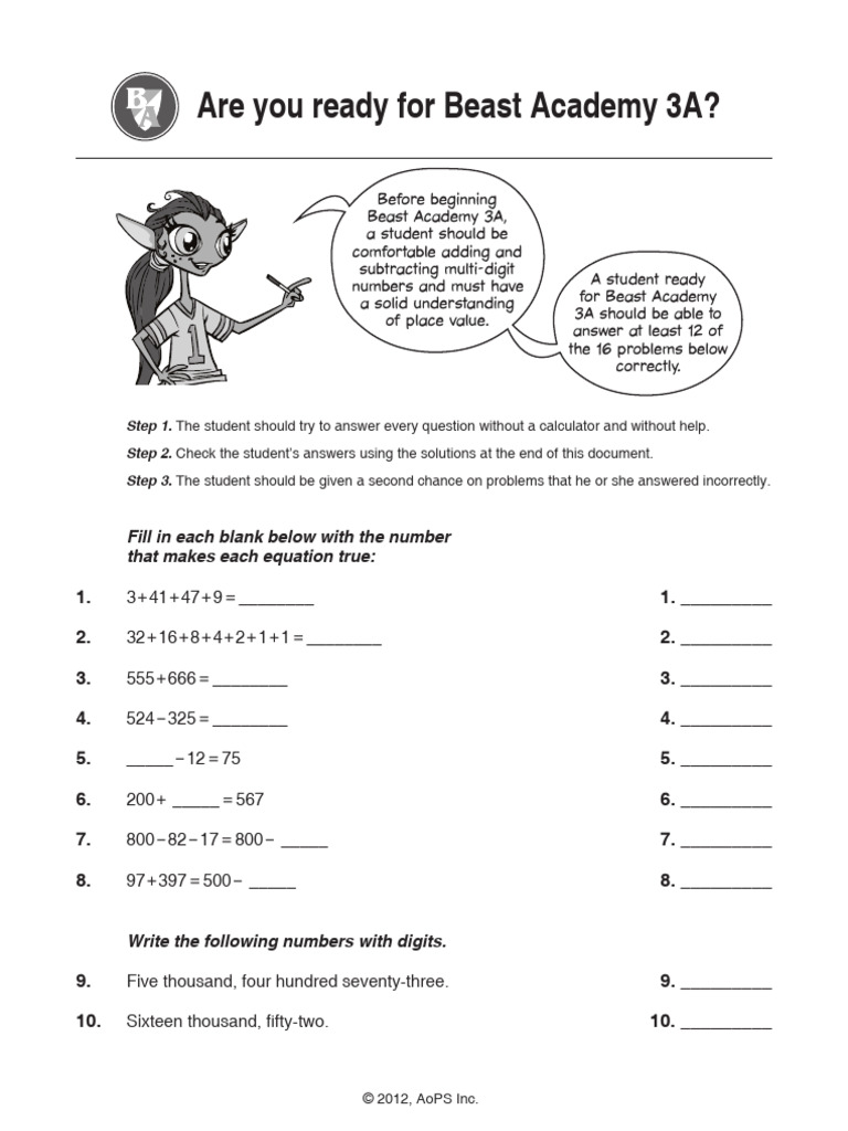 Beast Academy 3A Readiness Test | PDF | Area | Rectangle