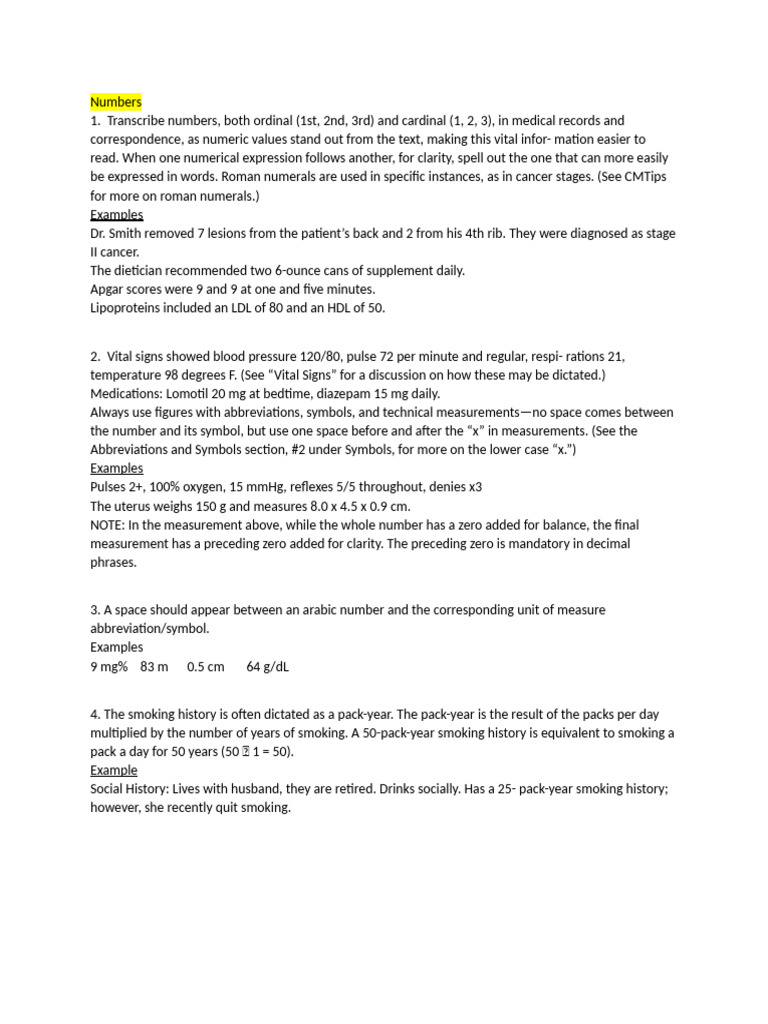 Medical Number Formatting Guidelines | PDF