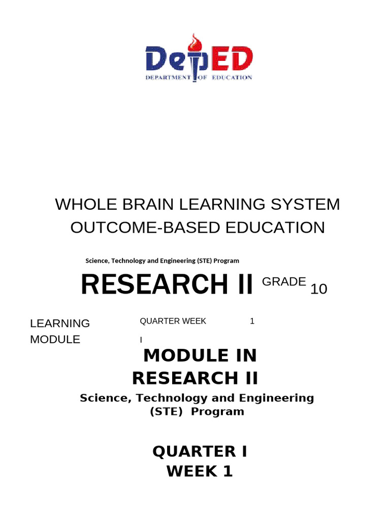 Research II Module G10 Q1 Week 1 | PDF | Knowledge | Quantitative Research