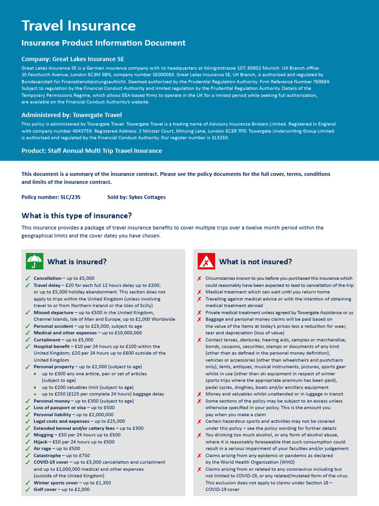 Great Lakes Staff Annual Travel Insurance | PDF | Insurance | Travel Visa
