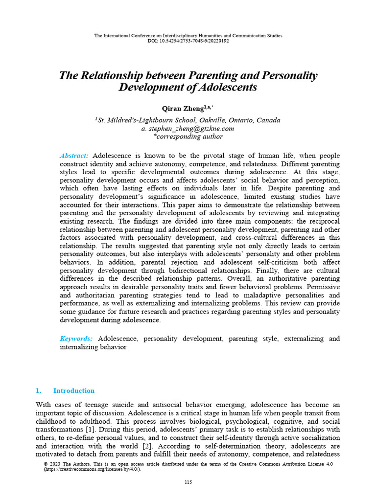 Parenting's Impact on Adolescent Personality | PDF | Parenting ...