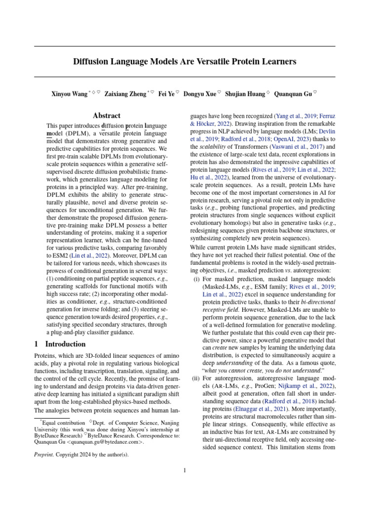 Diffusion Protein Language Model Insights | PDF | Proteins | Cell Biology