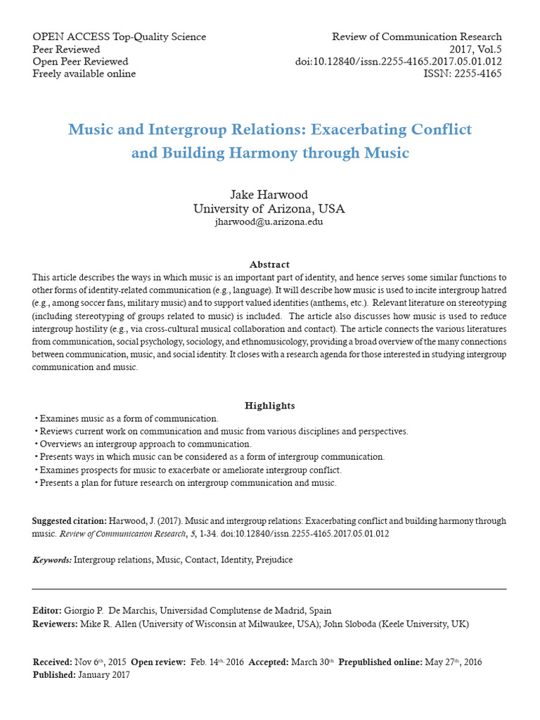 Music's Role in Intergroup Relations | PDF | Communication | Aggression