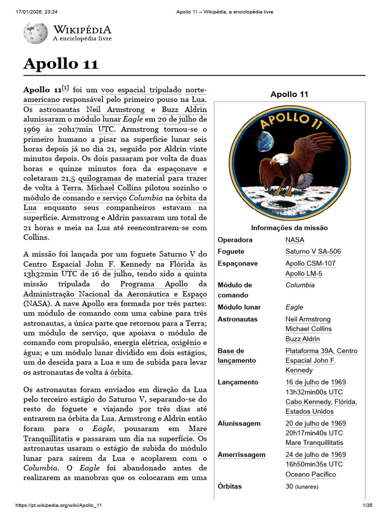 Apollo 11: Primeiro Pouso na Lua | PDF | Apollo 11 | Programa Apollo