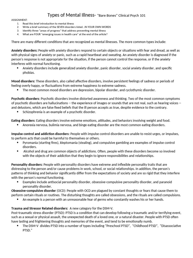 Overview of Mental Illness Types and Progress | PDF | Mental Disorder ...