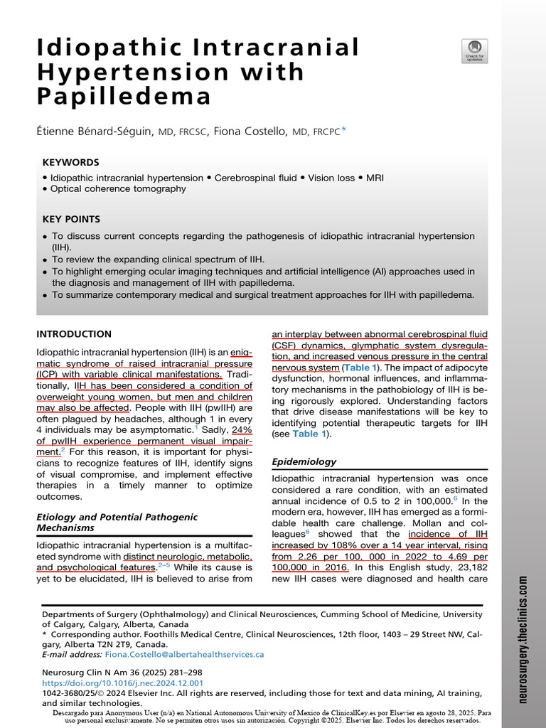 Idiopathic Intracranial Hypertension Overview | PDF | Cerebrospinal ...