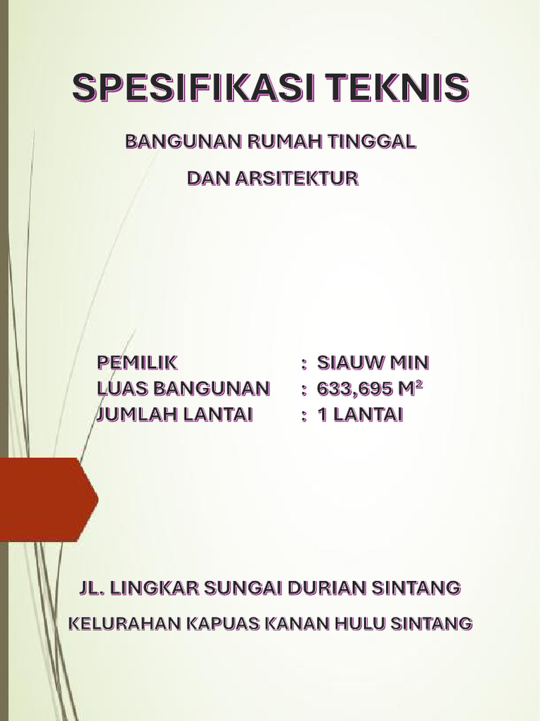 Cover Spesifikasi Teknis Bangunan Rumah | PDF