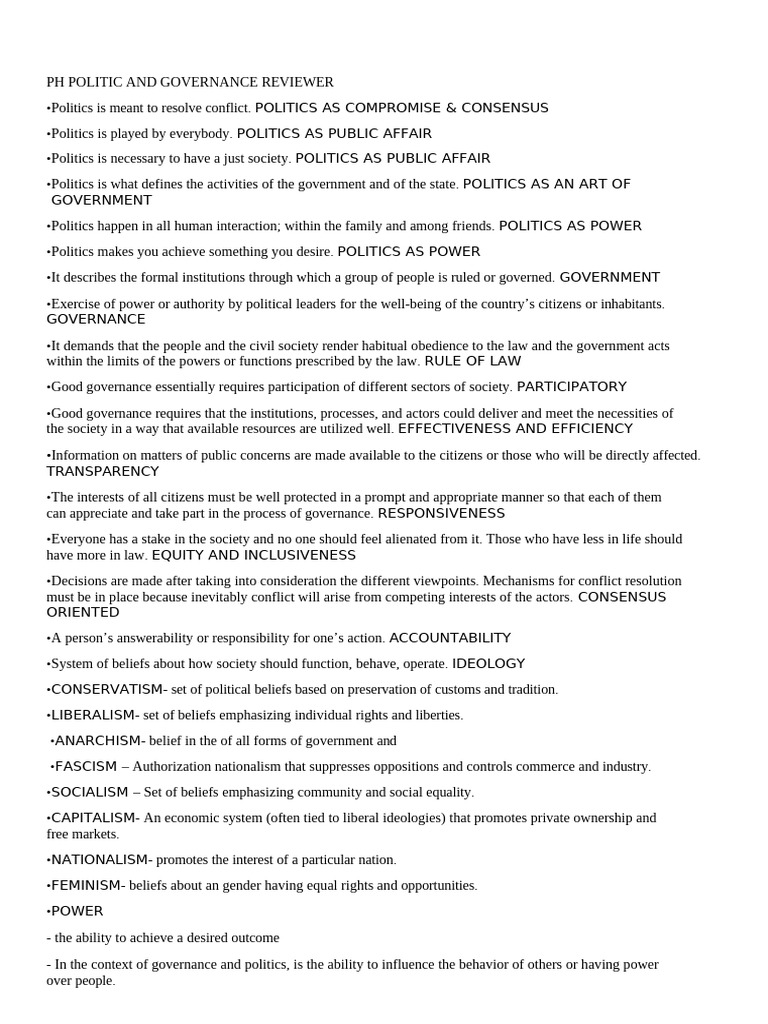 PH Politics and Governance Overview | PDF | Power (Social And Political ...
