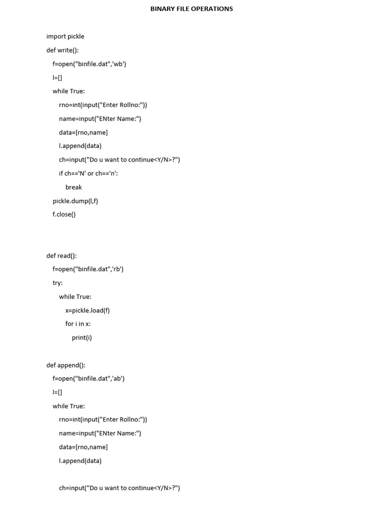 Binary File Operations in Python | PDF