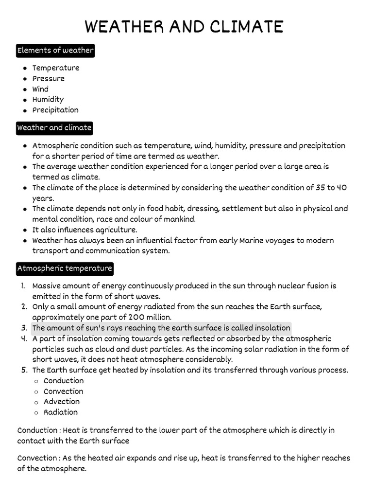 Weather and Climate: Key Elements Explained | PDF | Precipitation | Wound