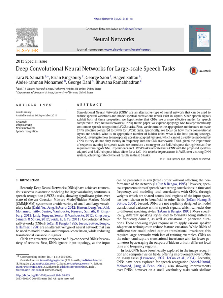 CNNs for Large-Scale Speech Recognition | PDF | Deep Learning | Applied ...