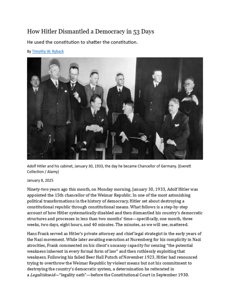 Hitler's 53-Day Democracy Dismantling | PDF | Adolf Hitler | Nazi Germany