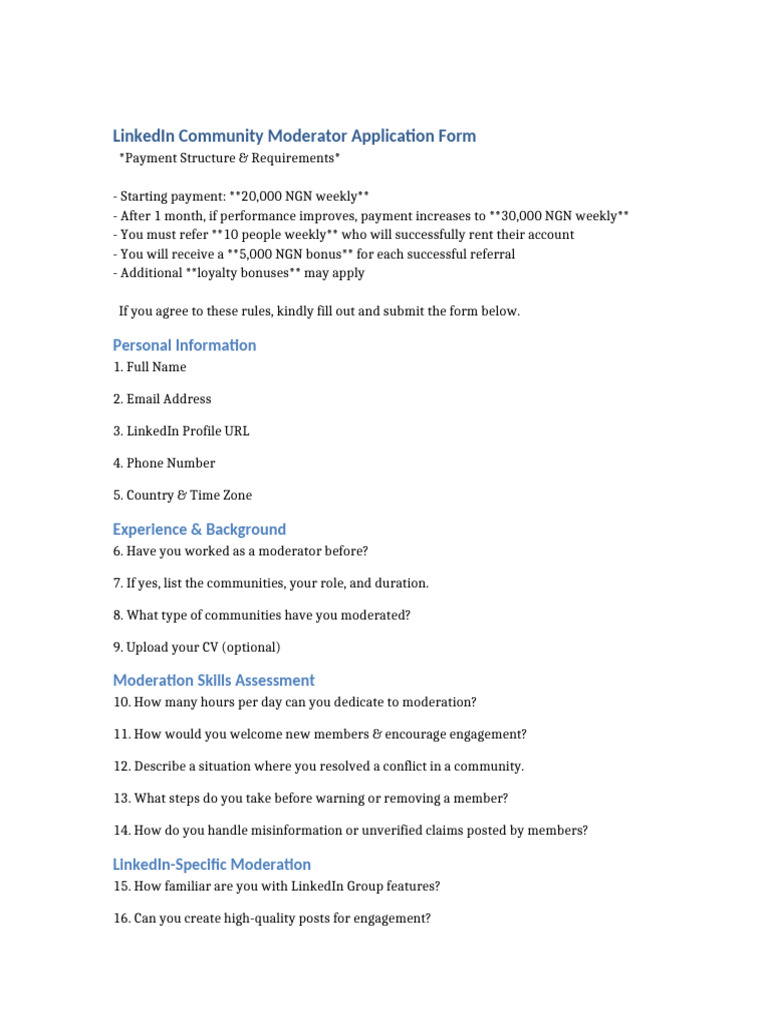LinkedIn Moderator Application Form | PDF