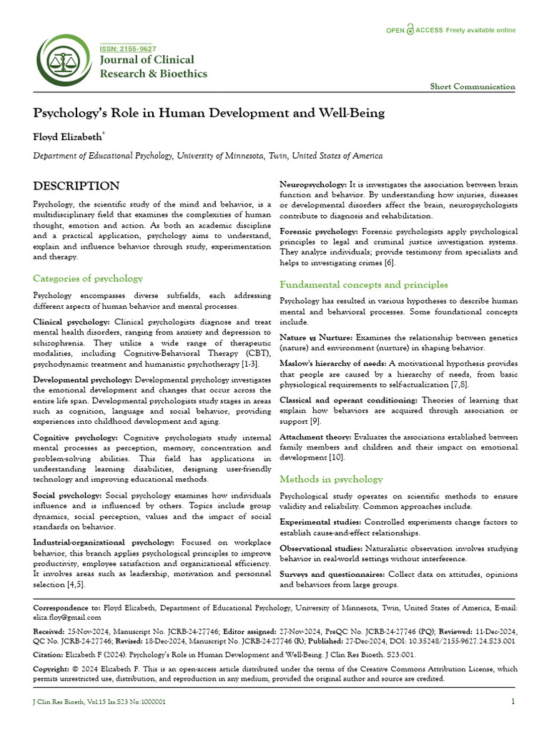 Psychology in Human Development Insights | PDF | Psychology | Psychotherapy