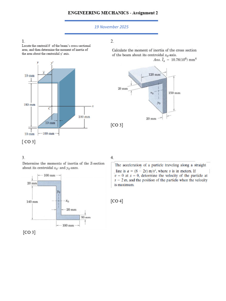 Engg Mechanics Assignment 2 - 2025 - 17 Nov 2025 - 1 | PDF