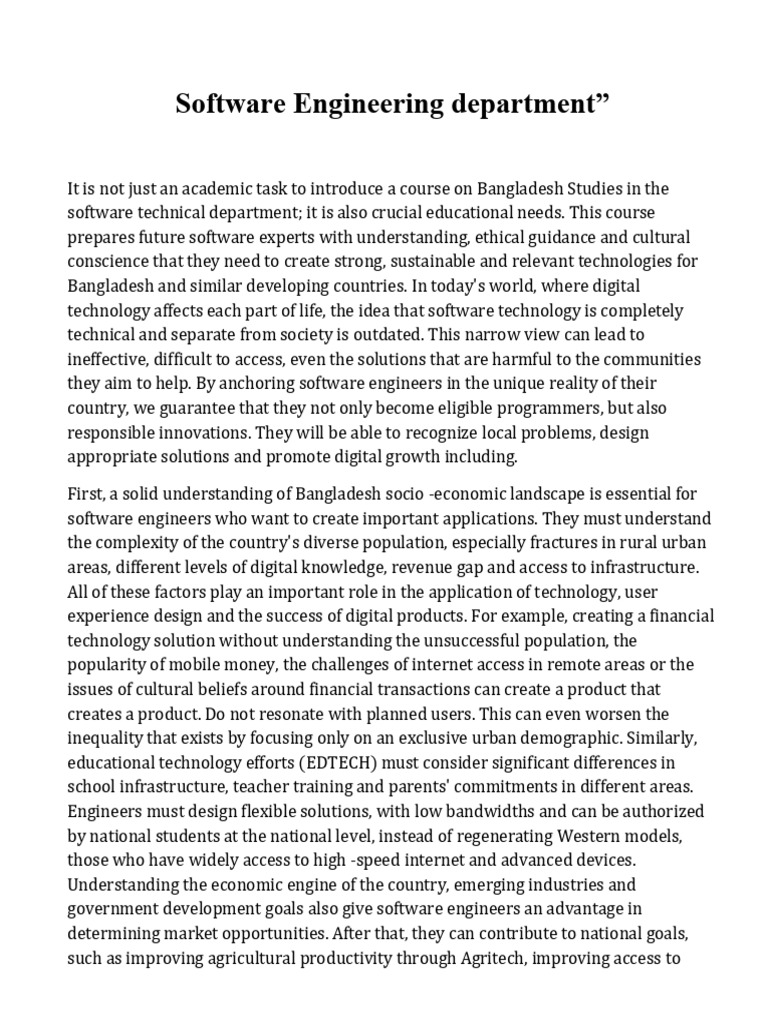 Assignment - The Importance of Bangladesh Studies Course in Software ...