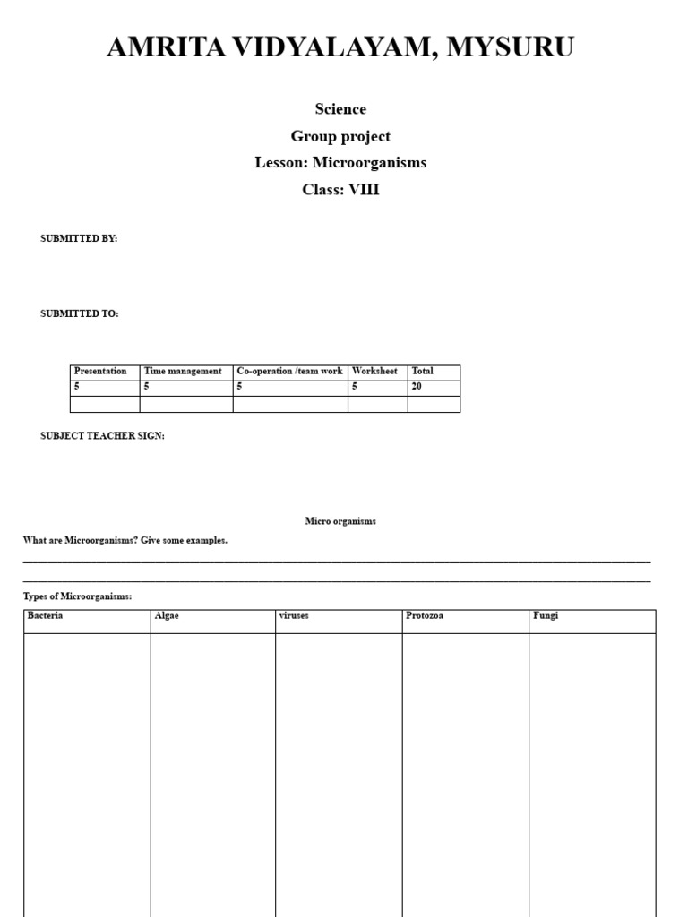 Microorganisms: Class VIII Project Guide | PDF