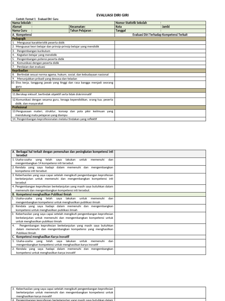 Evaluasi Diri dan Rencana PKB Guru | PDF